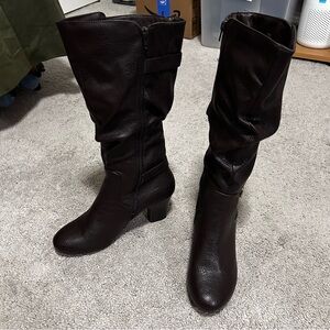 (SOLD) Dark Brown Knee-High Block Heel Boots